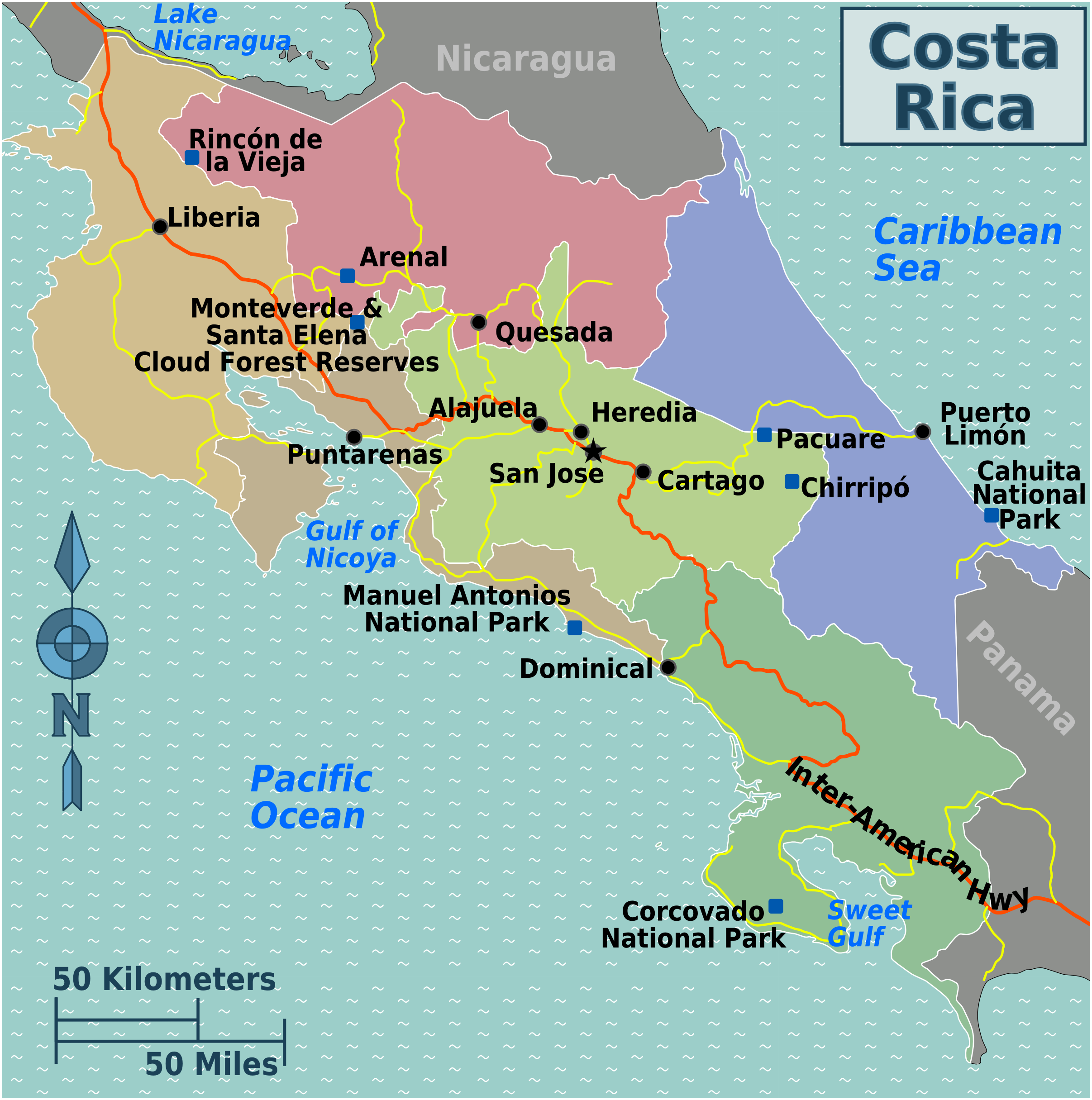 Online Map Of Costa Rica | Map of Atlantic Ocean Area